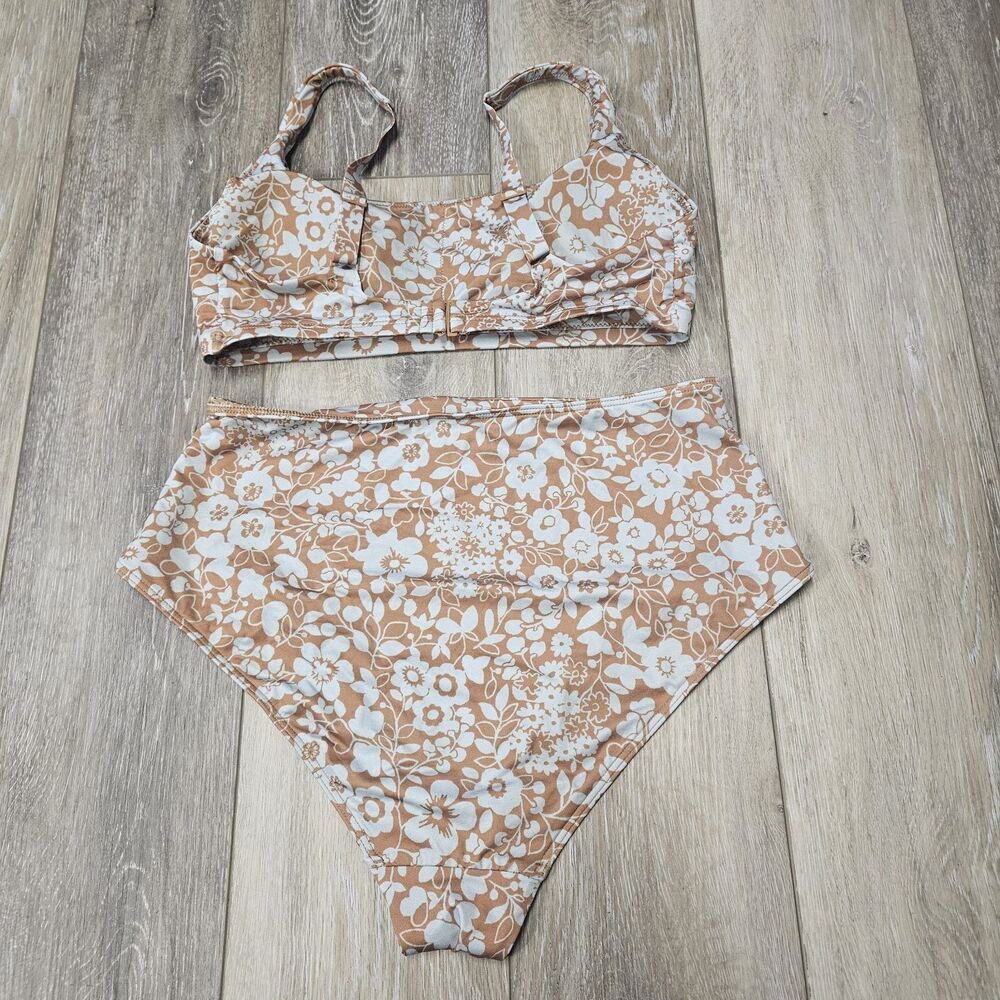 Everlane Bikini Set Blue Honey Floral Square Neck High Waist Women's XS Small - Picture 4 of 9